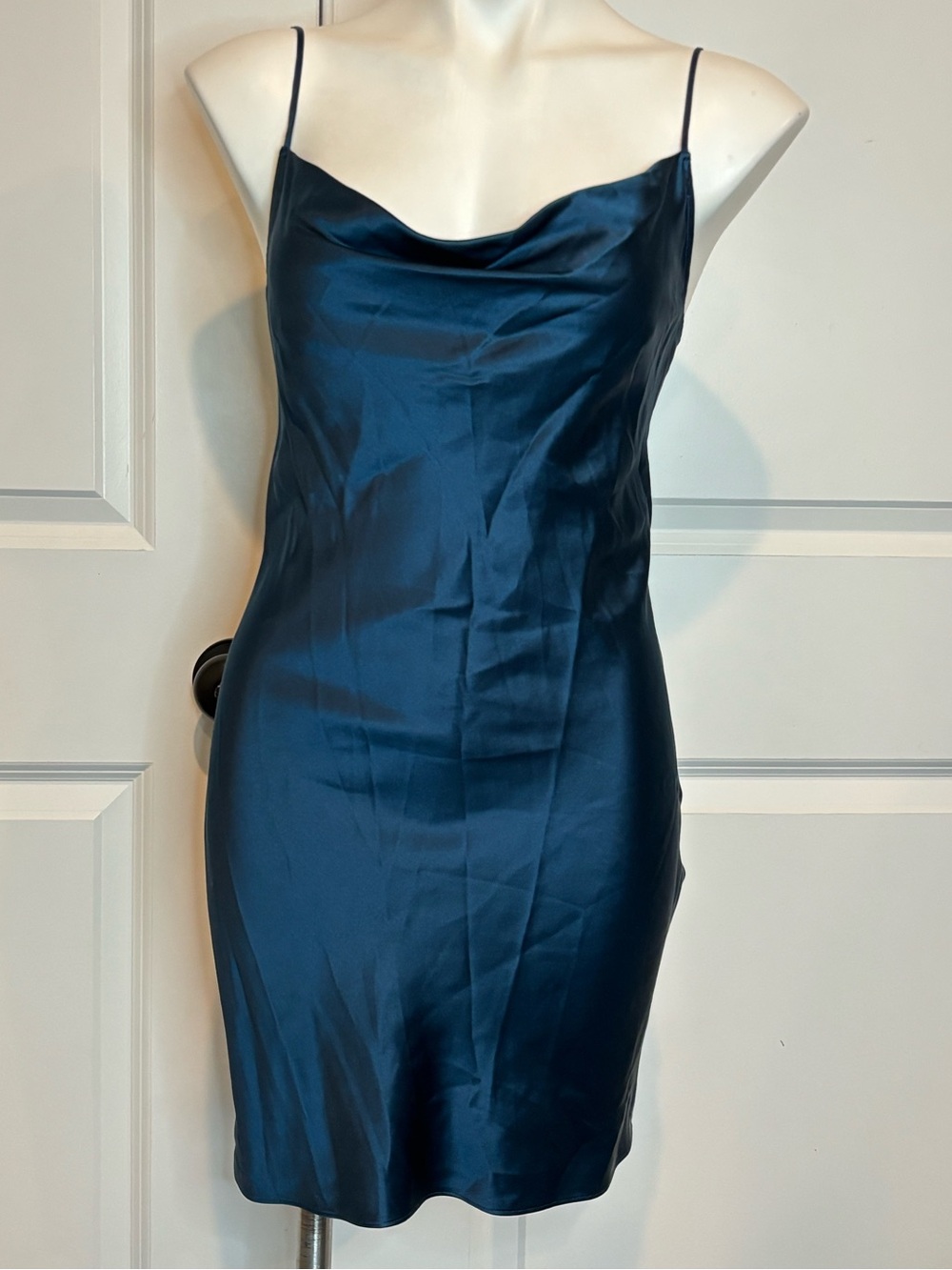 Fleur du Mal Dark Teal Navy Blue Cowl Neck Silk Mini Slip Dress S